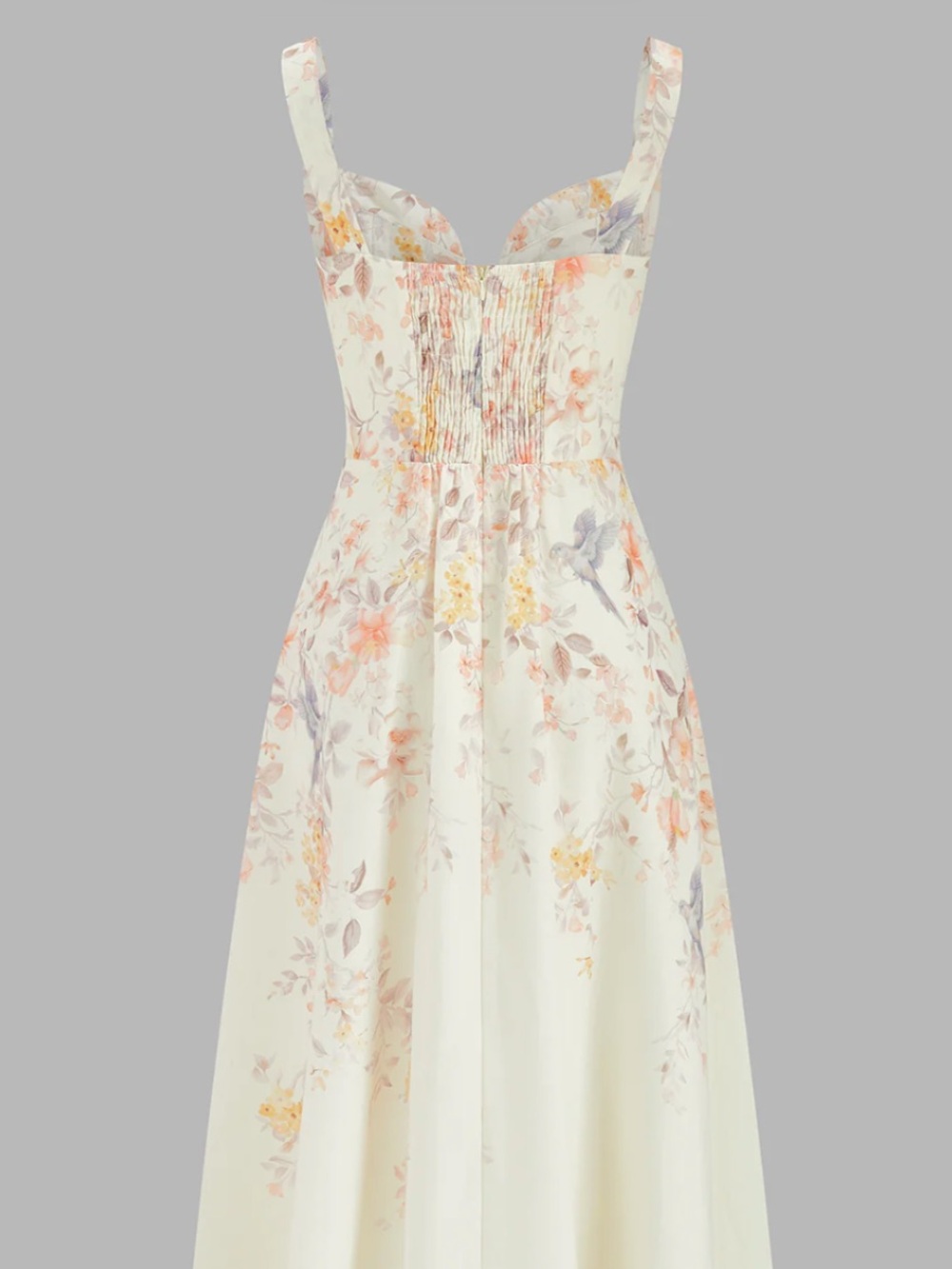 Commense Floral Sweetheart Midi Dress in Cream and Peach Tones - Picture 3 of 7